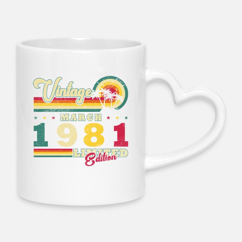 Mars 1981 Né mars 1981 - Mug avec anse en forme de cœur - blanc