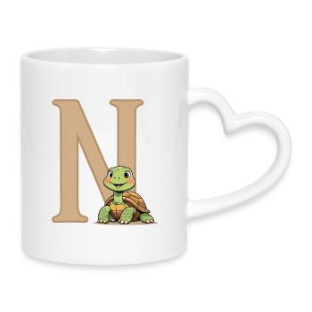 N with Turtle Cartoon - Mug with Heart-Shaped Handle - white - Right