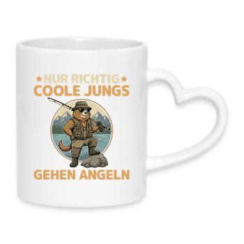 Groundhog Angler Really Cool Guys Go Fishing - Mug with Heart-Shaped Handle - white - Right
