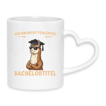 Bachelor Lama mit Doktorhut Bachelortitel - Tasse mit Herzhenkel - Weiß - Rechts