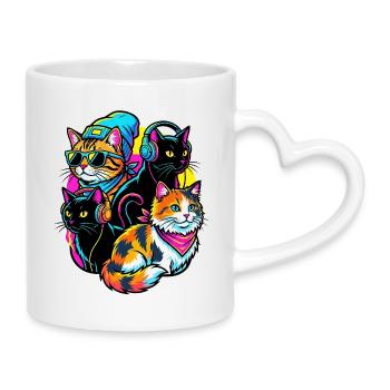 Neon Cats DJ Quartet - Mug with Heart-Shaped Handle - white - Right