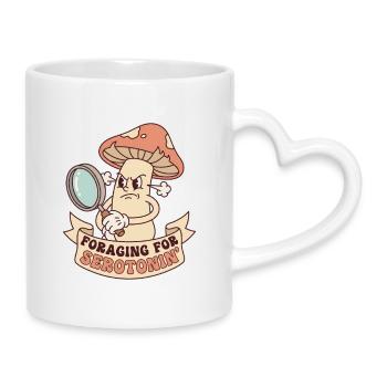 Vintage-wütende Pilze auf der Suche nach Serotonin - Tasse mit Herzhenkel - Weiß - Rechts