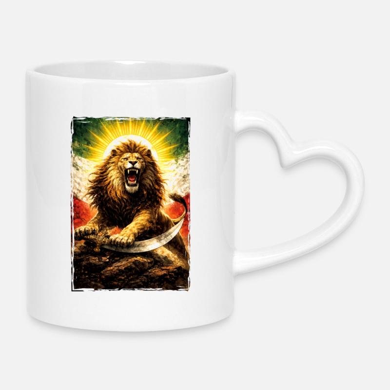 Lion Perse Drapeau iranien - Mug avec anse en forme de cœur - blanc