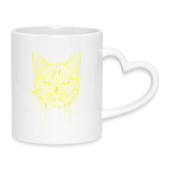 Katzen Portrait Gold Optik – Edles Katzen Gesicht - Tasse mit Herzhenkel - Weiß - Rechts