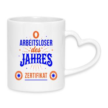 Arbeitsloser des Jahres Zertifikat - Tasse mit Herzhenkel - Weiß - Rechts