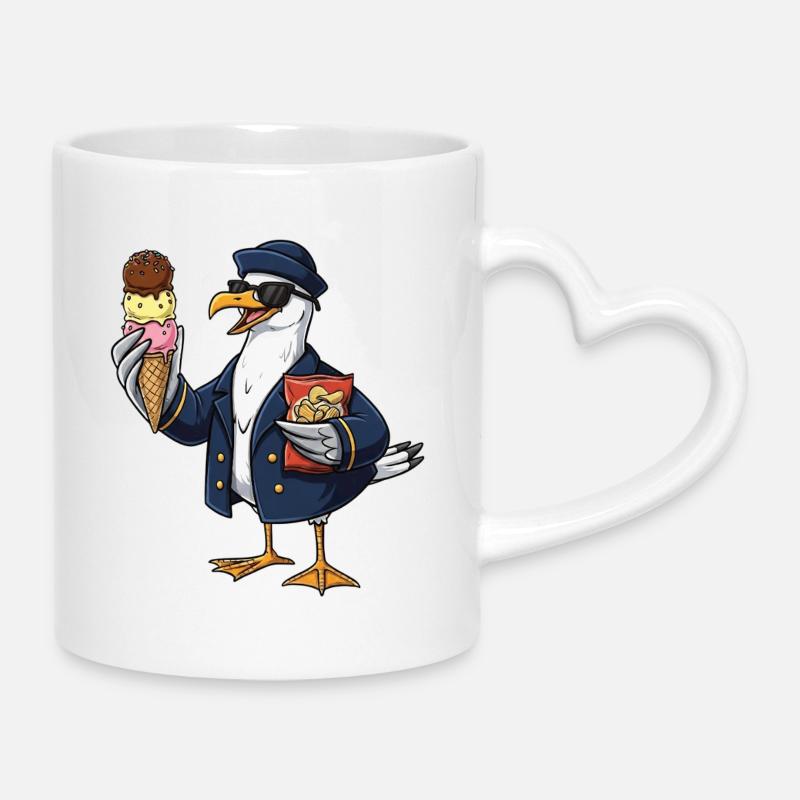 Capitaine mouette cool avec glace et chips - Mug avec anse en forme de cœur - blanc