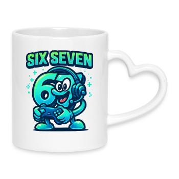 Six Seven Gamer Mascot Italian Brainrot Gaming - Mug with Heart-Shaped Handle - white - Right