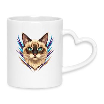 Siam Katzenporträt Neon Akzente - Tasse mit Herzhenkel - Weiß - Rechts