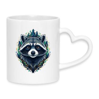 Waschbär Waldzauber Grafik - Tasse mit Herzhenkel - Weiß - Rechts