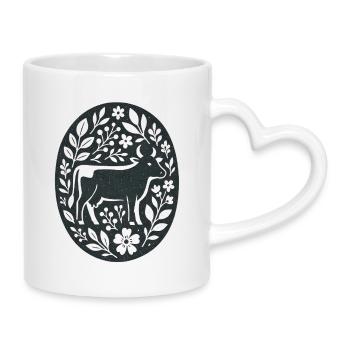 Cow | Farm Flowers Folk Art - Mug with Heart-Shaped Handle - white - Right