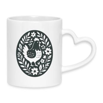 Chicken | Farm Flowers Folk Art - Mug with Heart-Shaped Handle - white - Right