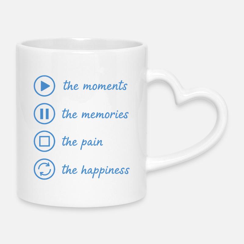 Achtsamkeit, Momente, Erinnerungen, Glück - Tasse mit Herzhenkel - Weiß