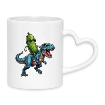 Saure Gurke reitet auf Dinosaurier - Tasse mit Herzhenkel - Weiß - Rechts