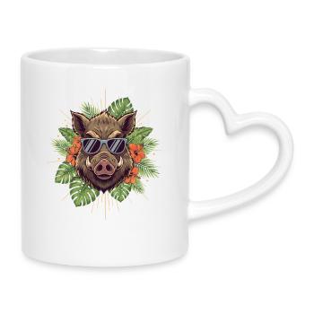Sonnenbrillen Warzenschwein Tropenstil - Tasse mit Herzhenkel - Weiß - Rechts