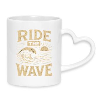 RIDE THE WAVE Vintage Surf Wellen Statement - Tasse mit Herzhenkel - Weiß - Rechts
