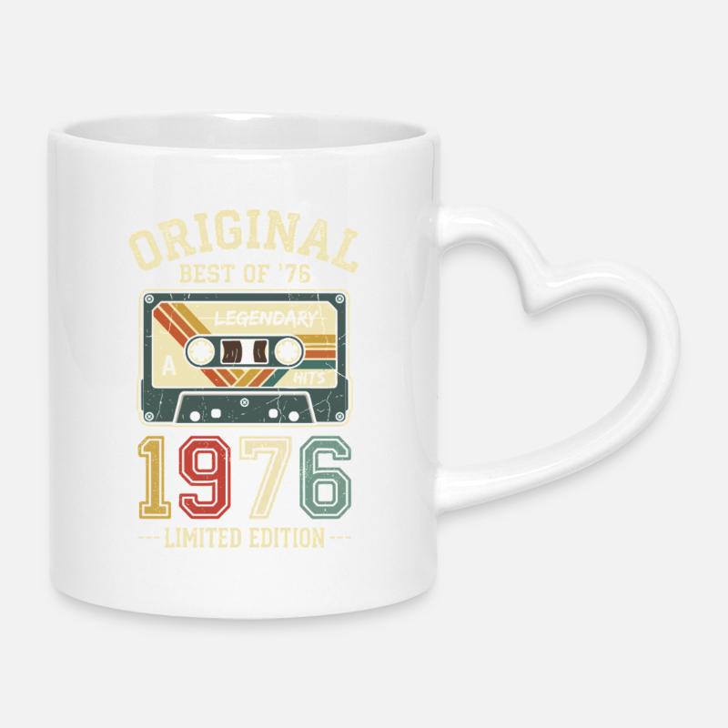 50e anniversaire de la cassette rétro originale de 1976 - Mug avec anse en forme de cœur - blanc