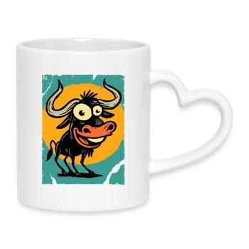 Funny bull in the circle of the sun - Mug with Heart-Shaped Handle - white - Right