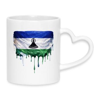 Lesotho Flagge in Tropfenkunst - Tasse mit Herzhenkel - Weiß - Rechts