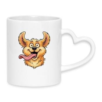 Fröhliches Hundegesicht mit Zunge - Tasse mit Herzhenkel - Weiß - Rechts