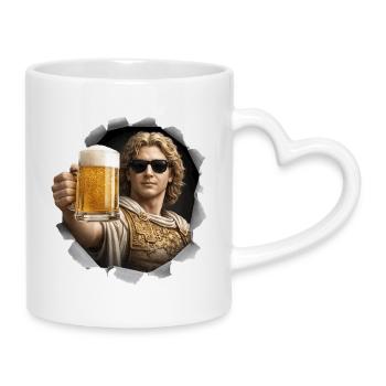 Alexander der Große mit Bier und Sonnenbrille - Tasse mit Herzhenkel - Weiß - Rechts