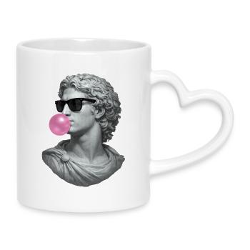 Alexander der Große mit Kaugummi und Sonnenbrille - Tasse mit Herzhenkel - Weiß - Rechts