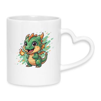 Kleiner Feuerdrache Charm - Tasse mit Herzhenkel - Weiß - Rechts