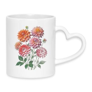 Bunte Dahlienblüten Kollektion - Tasse mit Herzhenkel - Weiß - Rechts