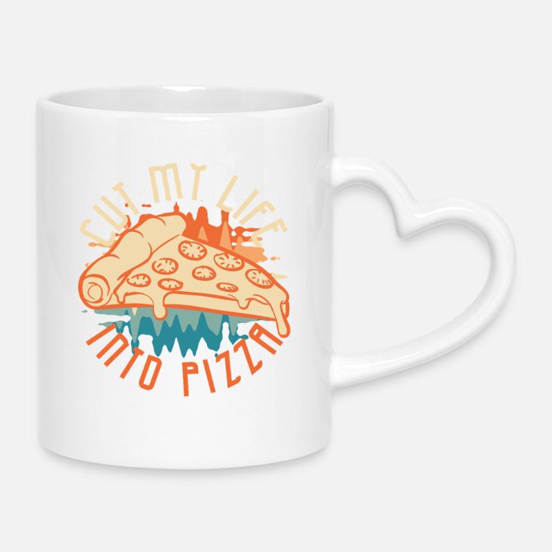 Cut My Life Into Pizza  - Mug with Heart-Shaped Handle - white