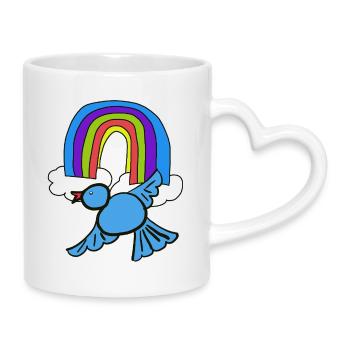 Regenbogen Wolken Vogel im Himmel - Tasse mit Herzhenkel - Weiß - Rechts