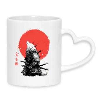 Wolf-Samurai unter Crimson Sun - Tasse mit Herzhenkel - Weiß - Rechts
