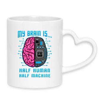 Half Human Half Machine Brain AI Graphic - Tasse mit Herzhenkel - Weiß - Rechts
