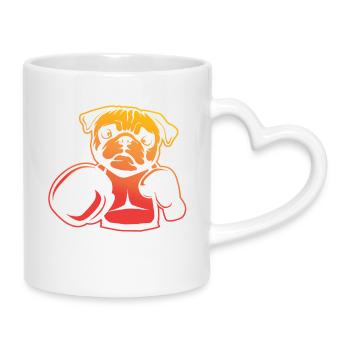 Boxender Mops – Pug Boxer Spaß - Tasse mit Herzhenkel - Weiß - Rechts