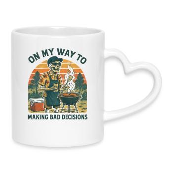 Grilling Humor On My Way To Making Bad Decisions - Mug with Heart-Shaped Handle - white - Right