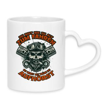 Biker Totenkopf Nie Zu Alt Zum Fahren - Tasse mit Herzhenkel - Weiß - Rechts