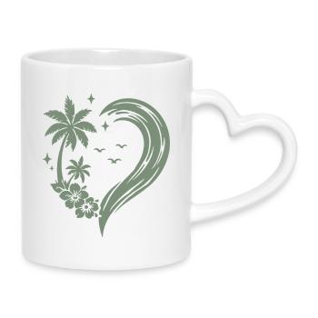 Herz Palme Blumen Ozean Welle - Tasse mit Herzhenkel - Weiß - Rechts