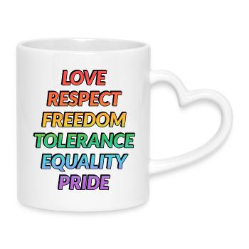 Gay pride values in rainbow colours - Mug with Heart-Shaped Handle - white - Right