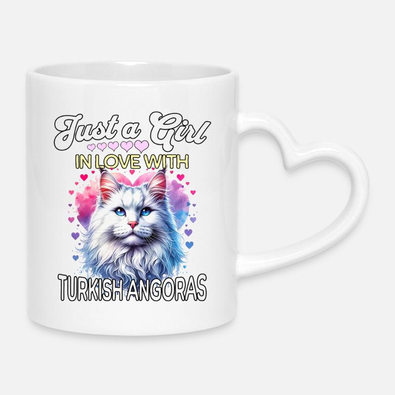 Fille-chat angora turque - Mug avec anse en forme de cœur - blanc