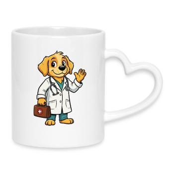 Tierarzt Hund Cartoon - Tasse mit Herzhenkel - Weiß - Rechts