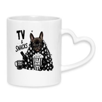 TV et snacks Popcorn Bulldog français - Mug avec anse en forme de cœur - blanc - Droite