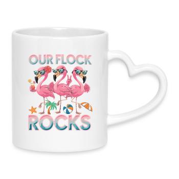 Our troupe rocks Flamingos Summer - Mug with Heart-Shaped Handle - white - Right