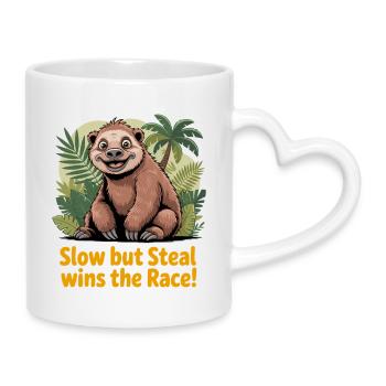 Langsam, aber stiehle den Faultier-Dschungel - Tasse mit Herzhenkel - Weiß - Rechts