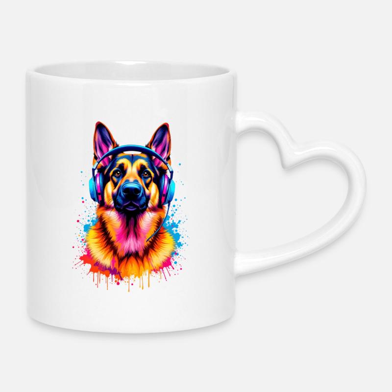 Berger allemand avec casque - Mug avec anse en forme de cœur - blanc