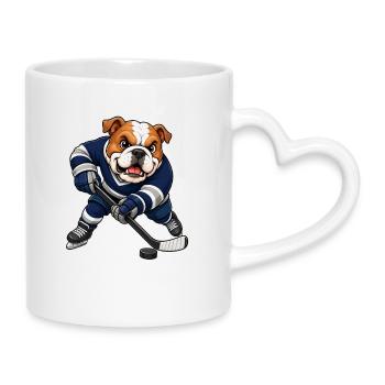 Lustiger Hund Bulldogge Eishockey Shooter Comic - Tasse mit Herzhenkel - Weiß - Rechts