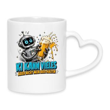 Roboter mit Bierglas-Humor - Tasse mit Herzhenkel - Weiß - Rechts