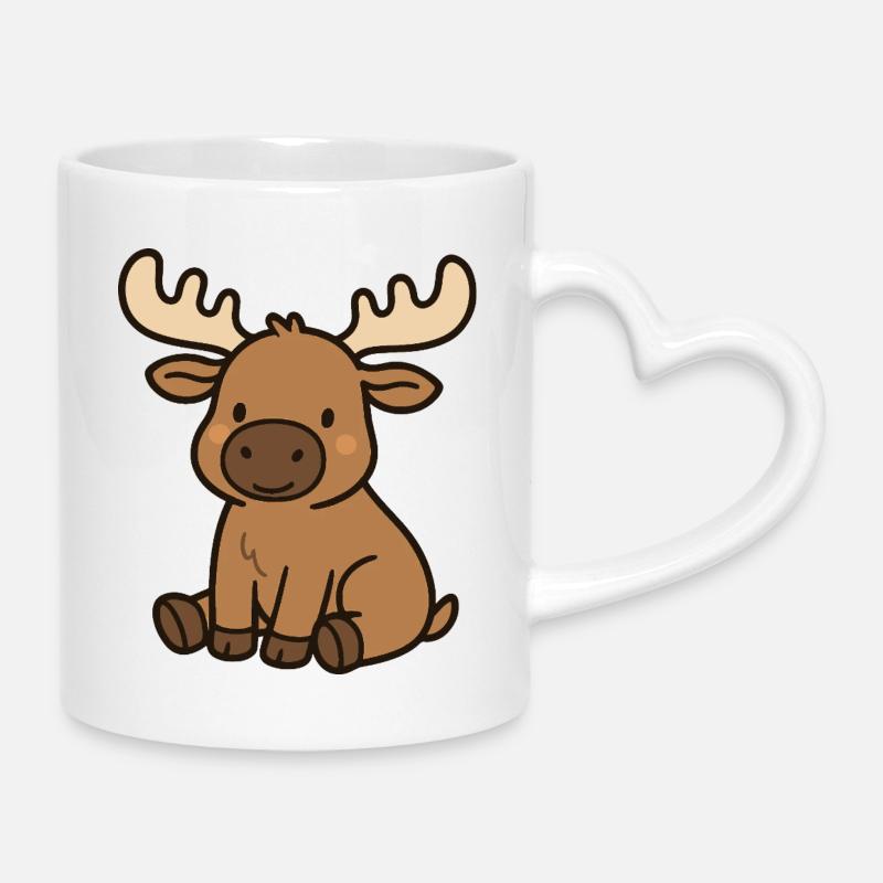 Süßer Elch - Tasse mit Herzhenkel - Weiß