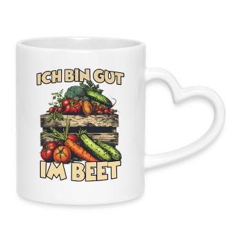 Hochbeet Gemüse Gartenarbeit Selbstversorger  - Tasse mit Herzhenkel - Weiß - Rechts