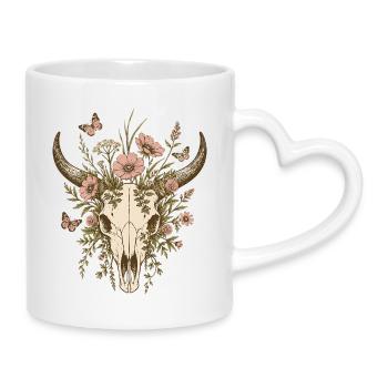 Floral Longhorn Skull - Mug with Heart-Shaped Handle - white - Right