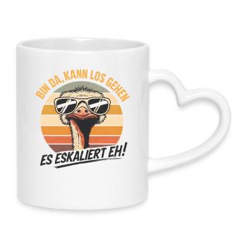 Es Eskaliert Eh Strauß Vogel Party Humor Spruch - Tasse mit Herzhenkel - Weiß - Rechts