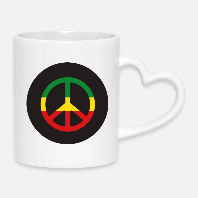 Reggae-Peace-Zeichen in den Farben Äthiopiens - Tasse mit Herzhenkel - Weiß