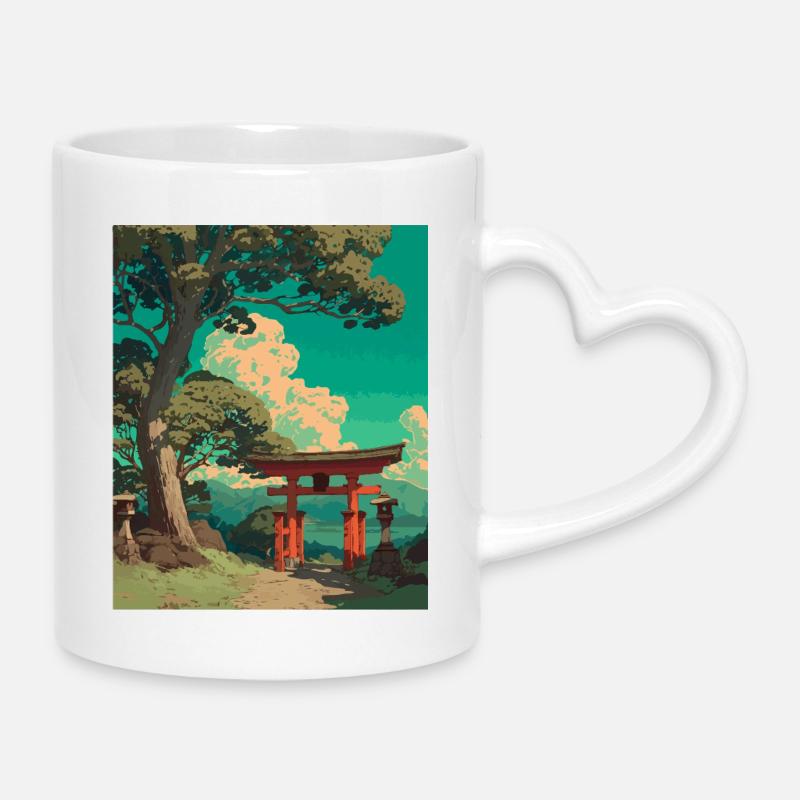 Serene Japanese Torii Gate Landscape - Mug with Heart-Shaped Handle - white